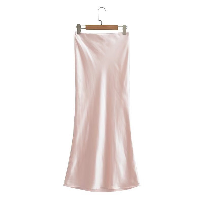 Damer elegant sateng skjørt i minimalistisk stil med myk drapering Skjora