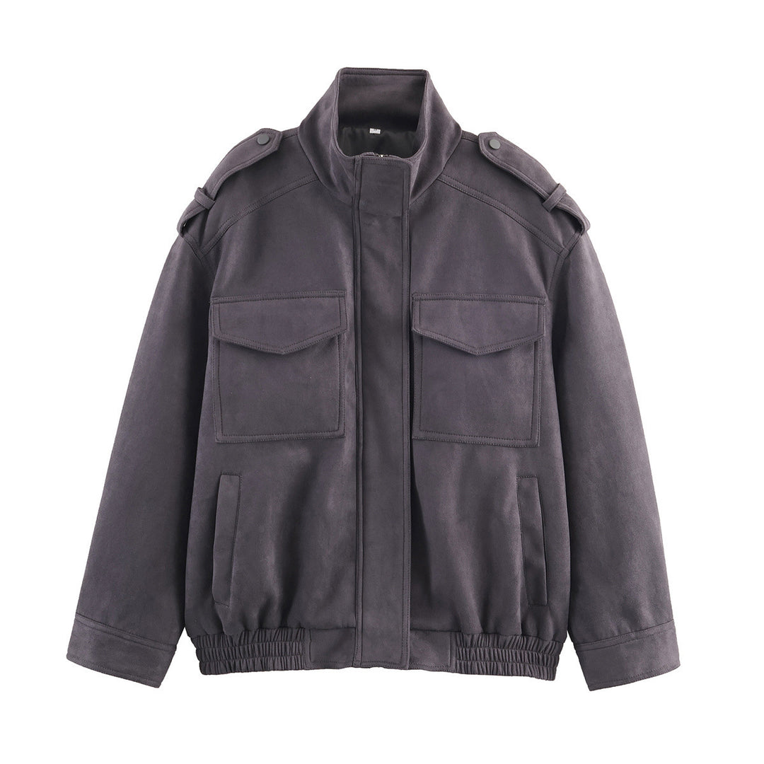 Women's Fashion Practical Jacket with Handy Pockets and High Collar Closure Skjora