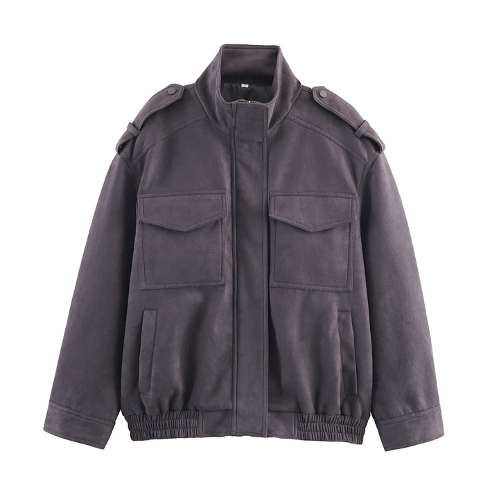 Women's Fashion Practical Jacket with Handy Pockets and High Collar Closure Skjora