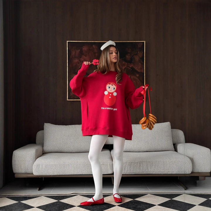 Dame Oversized Sweatshirt med Originalt Trykk og Komfortabel Passform Skjora