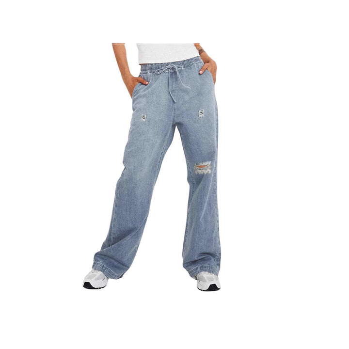 Dame casual vid denim-bukser med elastisk linning Skjora