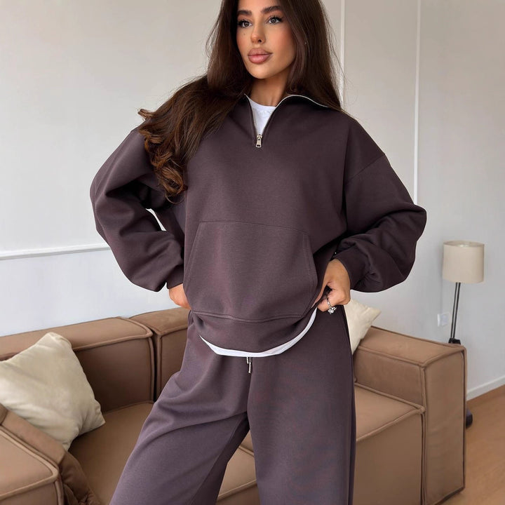 Dame Oversized Sweatshirt og vid-cut Bukser Sett Skjora