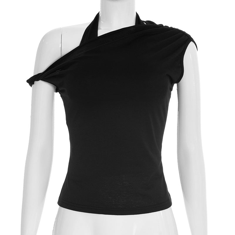 Dame asymmetrisk stroppel skjorte med innovativ kutt og elegant design Skjora