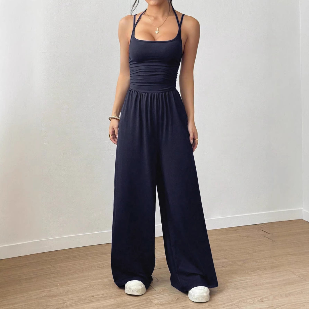 Dame luftig jumpsuit med høy midje og justerbare stropper Skjora