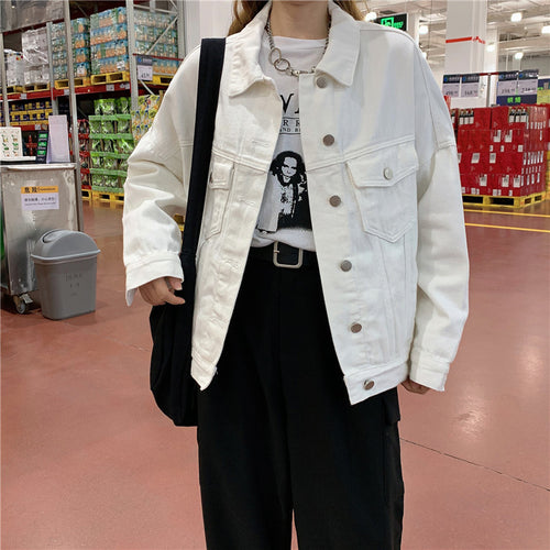 Dame Oversized Denim Jakke med Praktiske Lommer Skjora