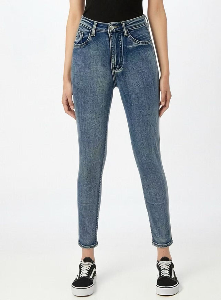 Dame Slim-Fit Jeans med moderne slitteffekt og høy midje Skjora