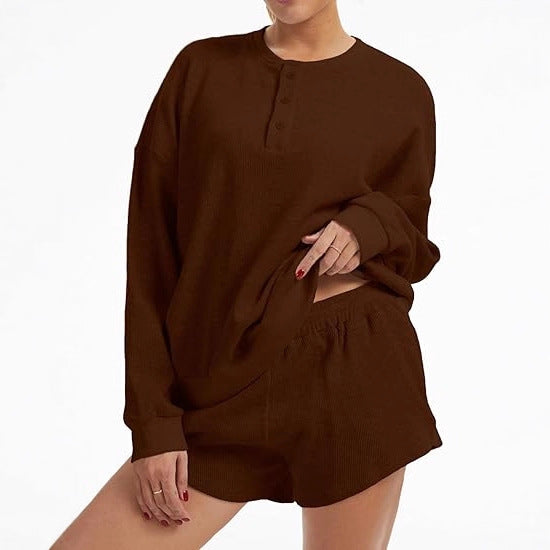 Kvinne Casual Overdimensjonert Genser og Shorts Sett Skjora