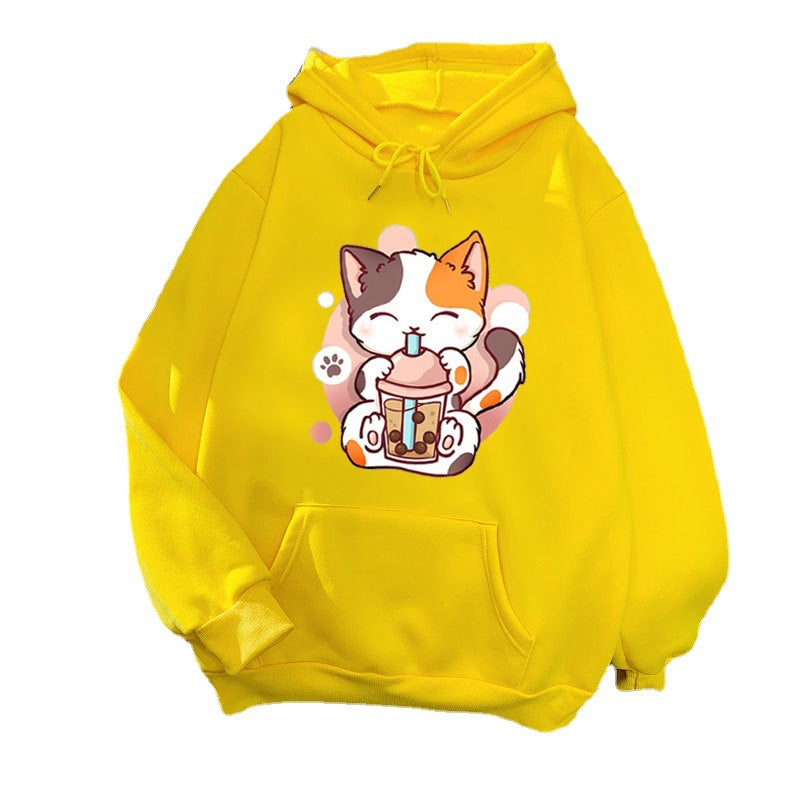 Damen Kapuzenpullover mit verspieltem Katzenmotive Skjora