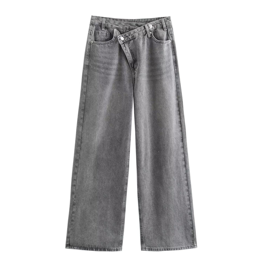 Damer løstsittende jeans med asymmetrisk knapplukking og høy midje Skjora