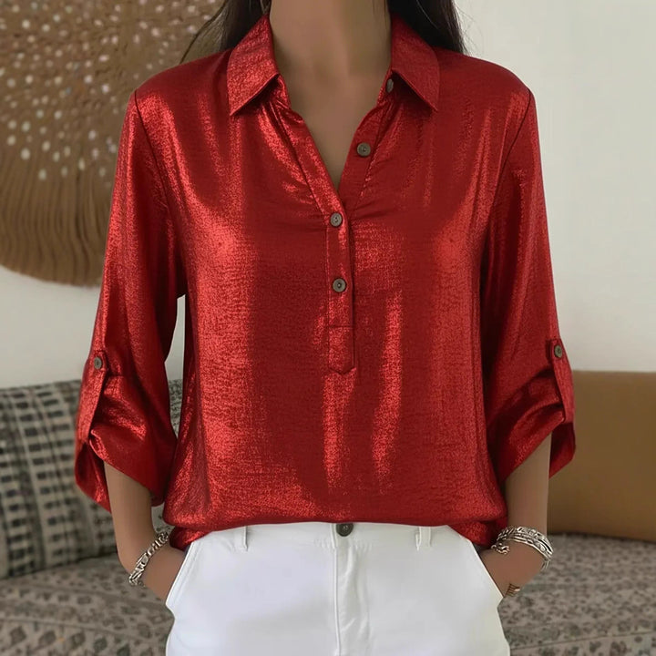 Elegant and glittering women's short-sleeved shirt Skjora