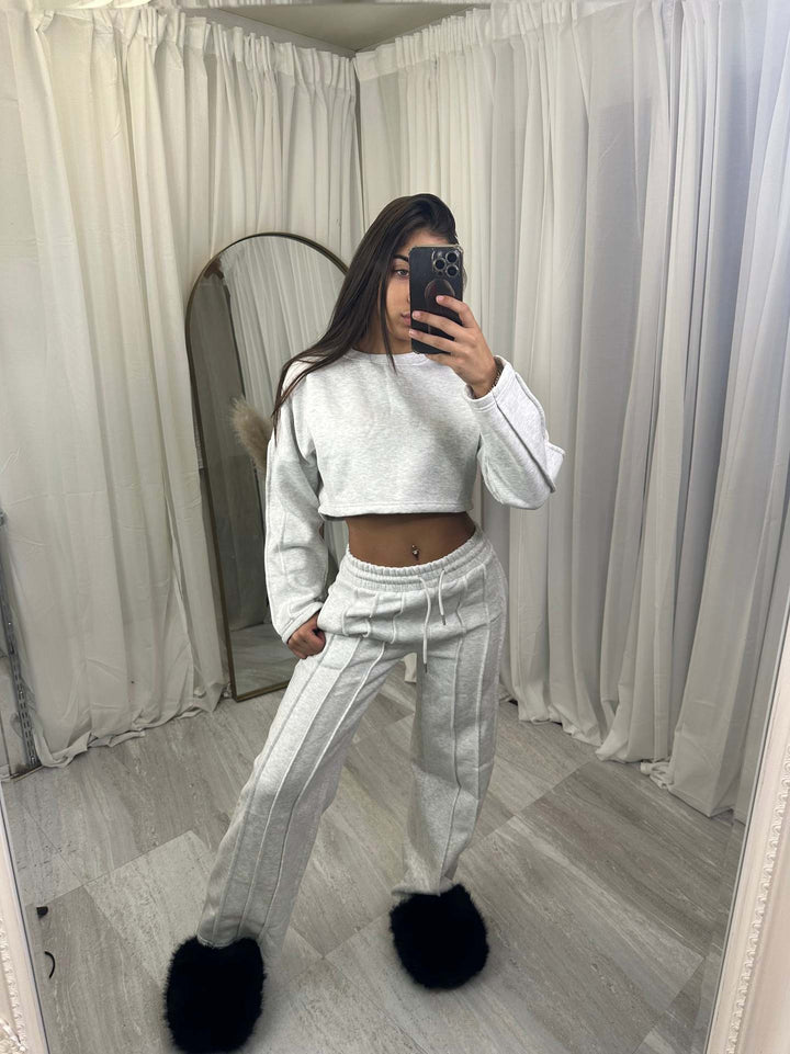 Dame Casual Crop Hoodie og Vid Joggebukse Sett Skjora