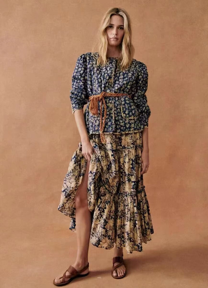 Dame blomsterpreget quiltet jakke med praktiske lommer Skjora