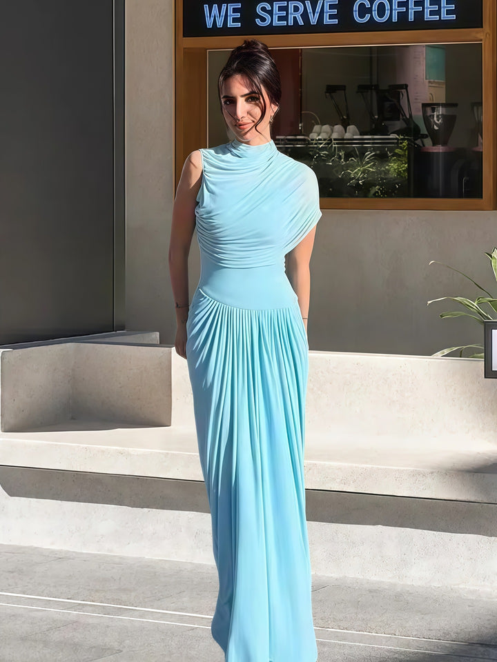 Dame Elegant Maxi Kjole med Asymmetrisk Topp og Mild Drapering