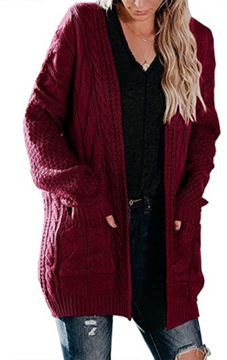 Kvinners Chunky Strikket Cardigan med Dype Lommer og Strukturert Design Skjora