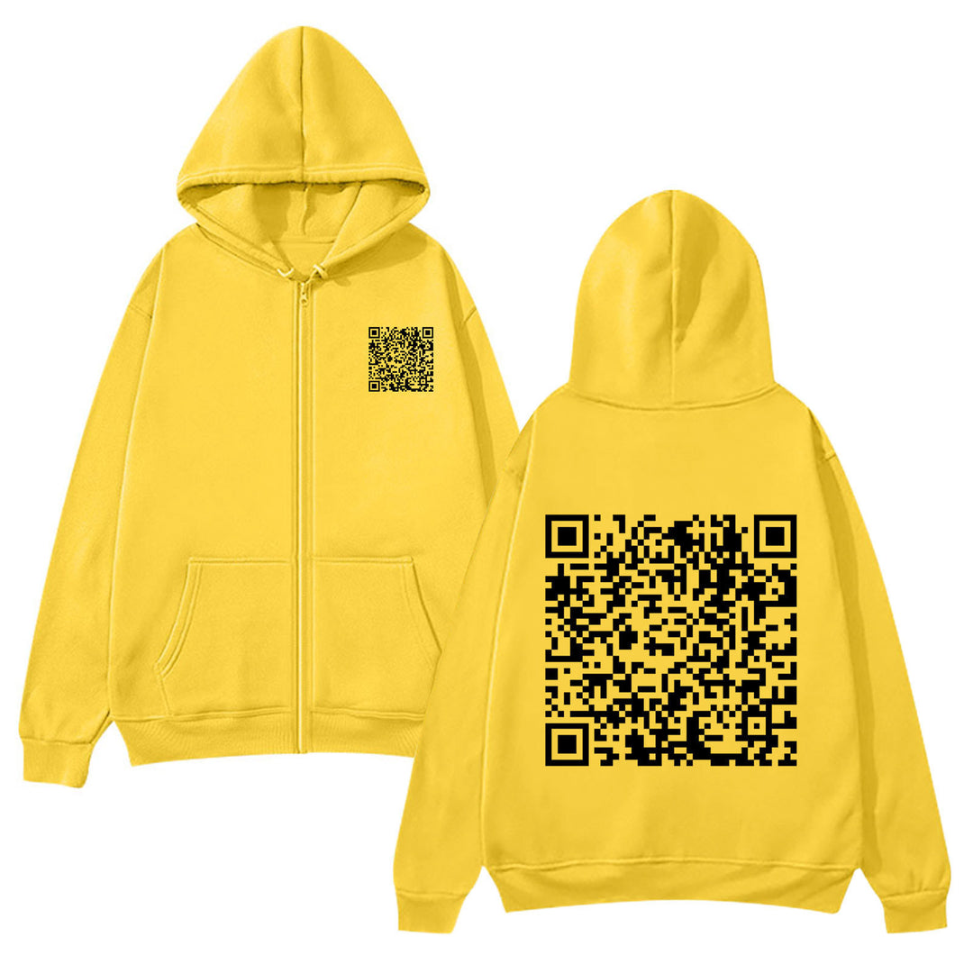 Damegen hettejakke med QR-kode design og myk fleece Skjora