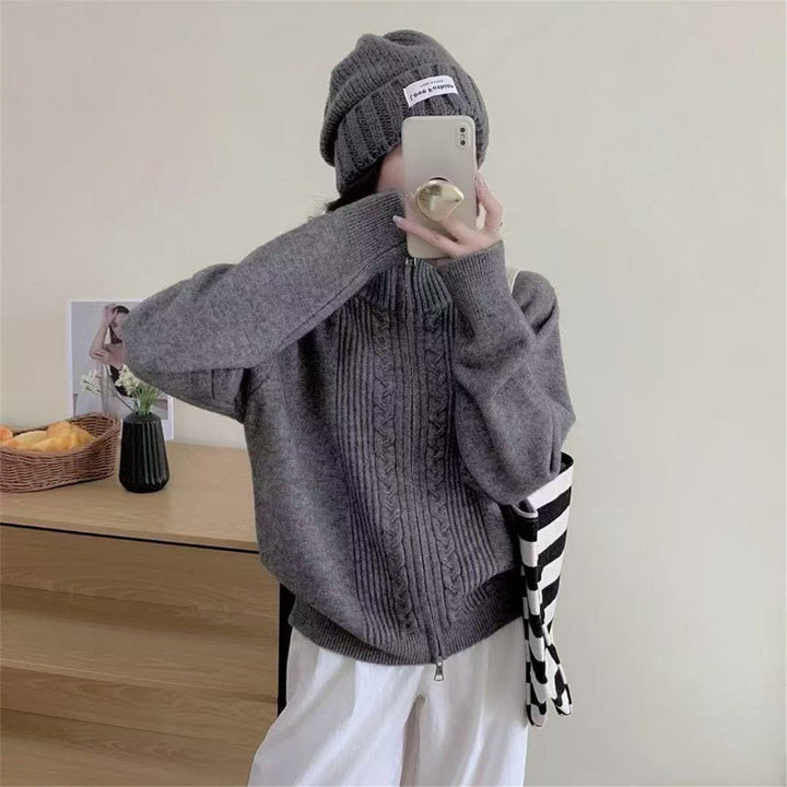 Kvinne cardigan med glidelås krage og høykvalitetsmateriale Skjora