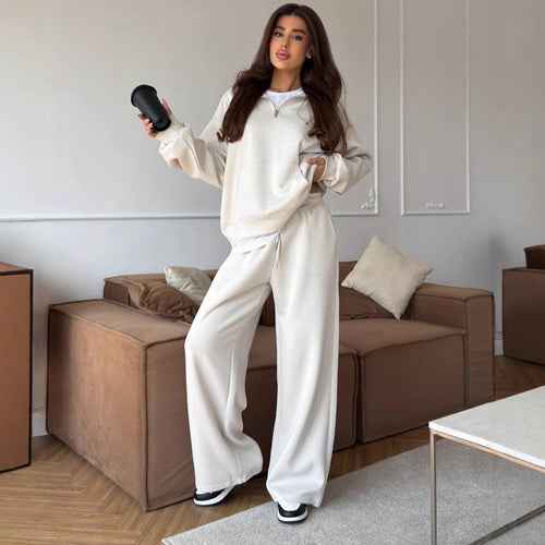 Dame Oversized Sweatshirt og vid-cut Bukser Sett Skjora