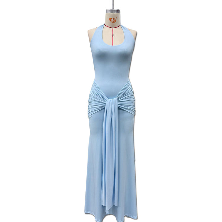 Dame Maxikjole med elegant Halterneck og raffinerte Draperinger Skjora