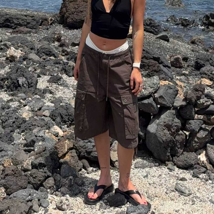 Dame Cargo-shorts med elastisk midje og praktiske sidelommer Skjora