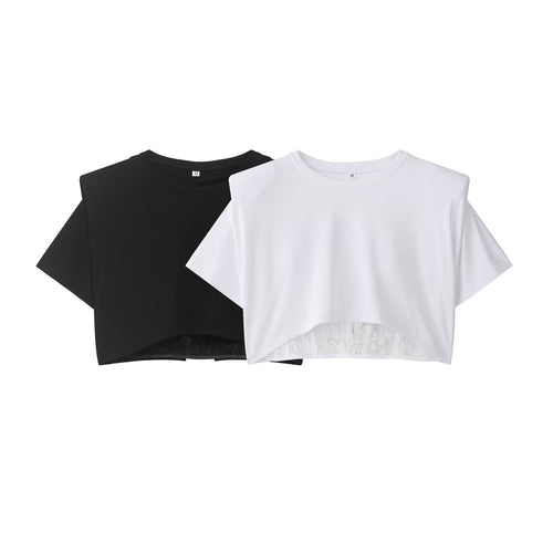 Dame Crop-T-skjorte med elegant spissunderlag Skjora