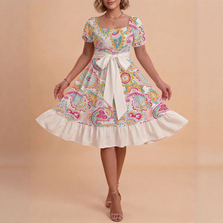 Damen Verspieltes Maxikleid mit Bärenmuster und taillierbarem Band Skjora