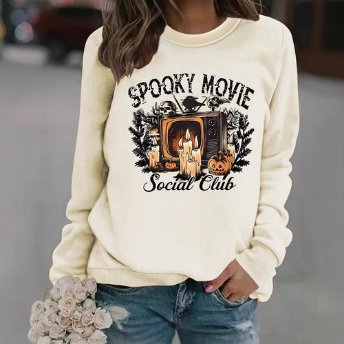 Dame sweatshirt med skummelt filmmotiv og avslappet snitt Skjora