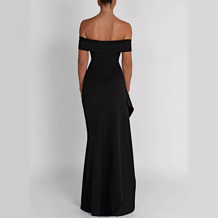 Damer Elegant Off-Shoulder Maxikjole med høy splitt og draperinger Skjora
