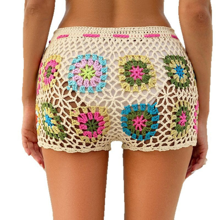 Damen Häkelshorts mit buntem Blütenmuster und verstellbarem Kordelzug Skjora