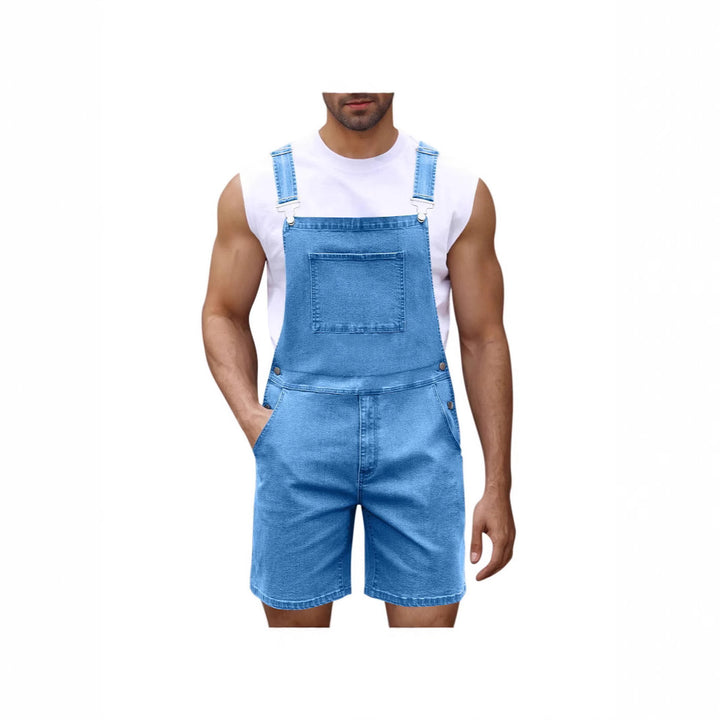 Herre denim-latzshorts med moderne lommer og justerbare stropper Skjora