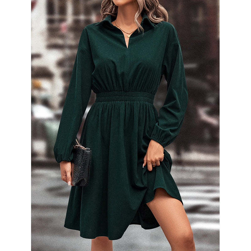 Damer elegant midi kjole med liv elastikk og puffermed.
