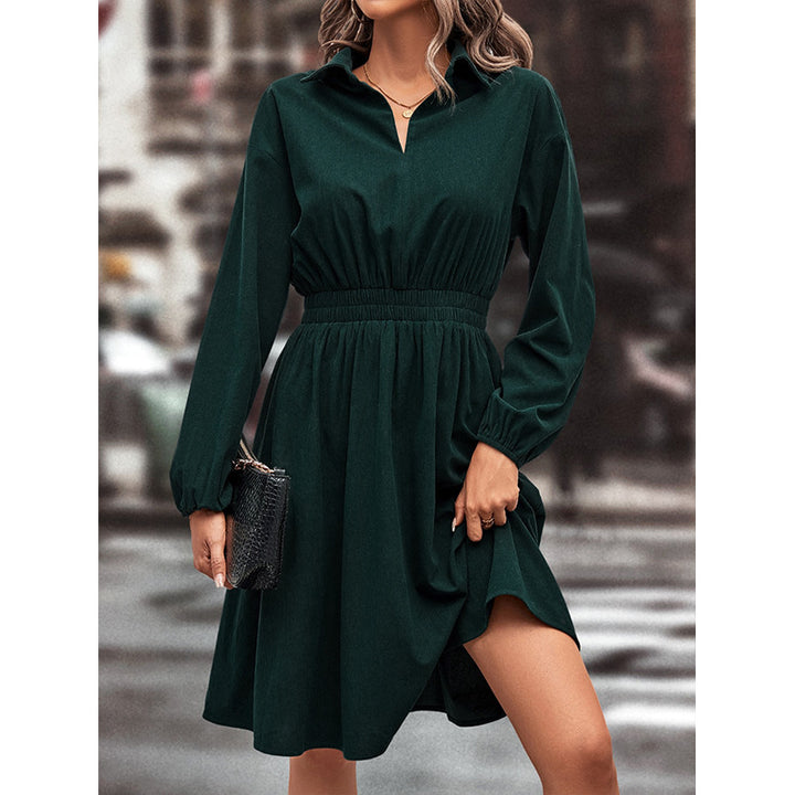 Damer elegant midi kjole med liv elastikk og puffermed.
