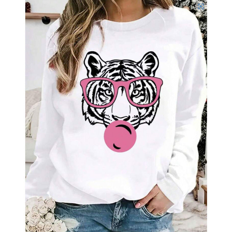 Kvinnes sweatshirt med kreativ tiger grafisk design Skjora