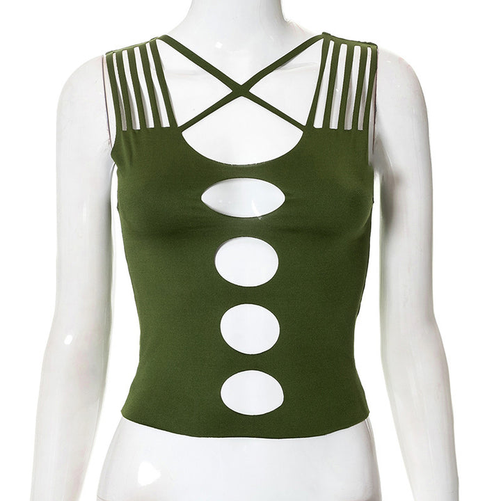 Dame Crop-Top med kreative cut-out-detaljer og moteriktige stropper Skjora