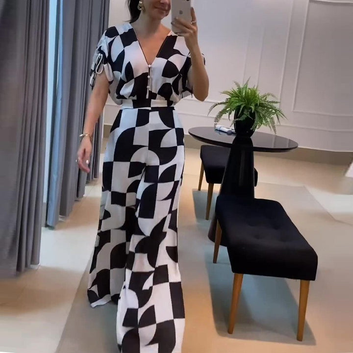 Damer Moderne Jumpsuit med grafisk mønster og elegante ermer Skjora