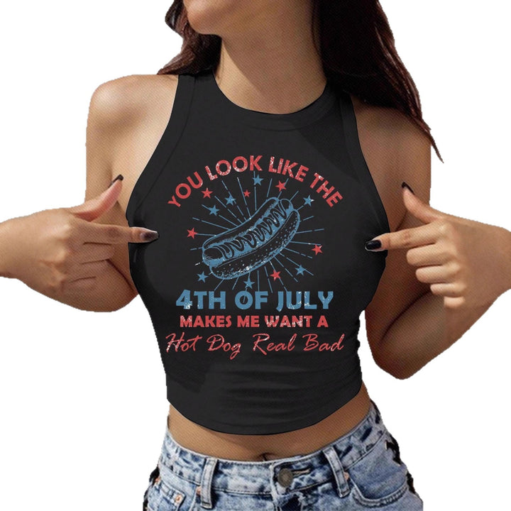 Dame Cropped Tanktop med kreativ tekst og livlig design Skjora