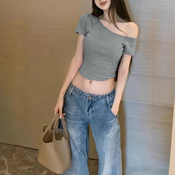 Dame avslappet Crop-Top i Off-Shoulder stil Skjora