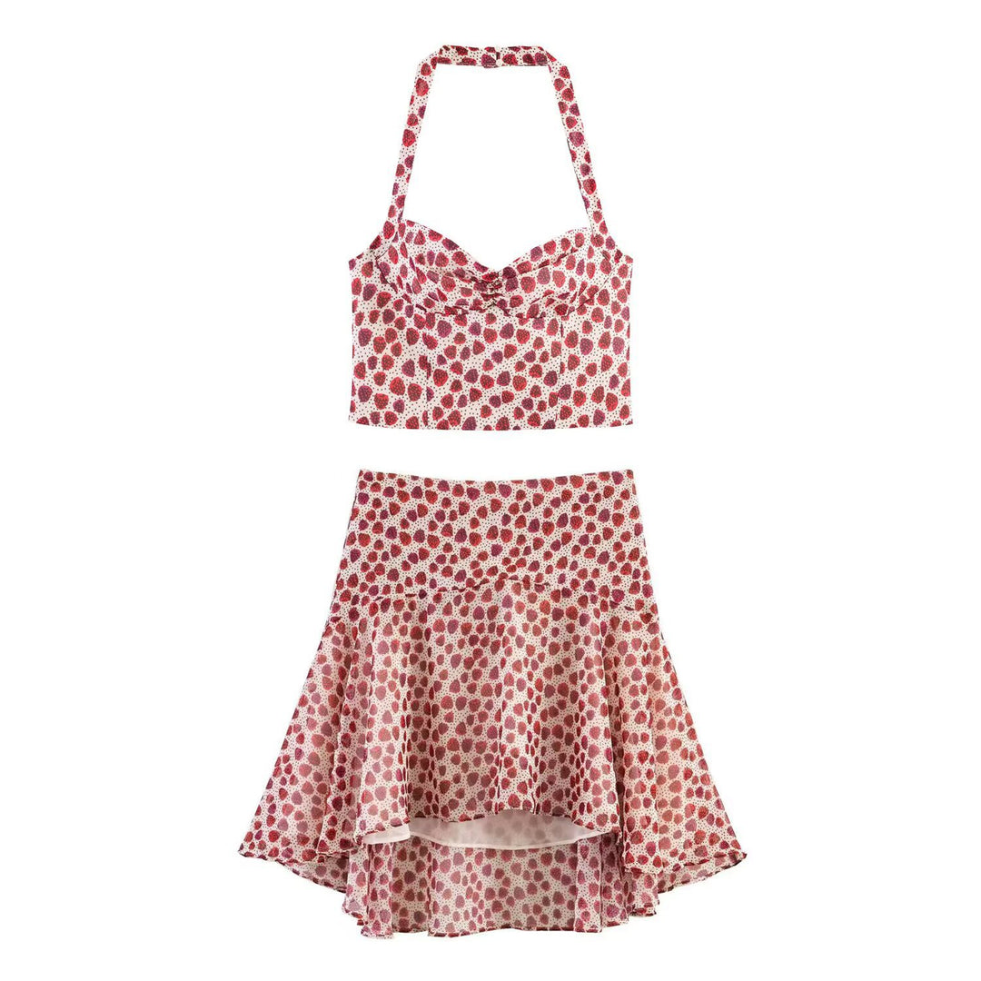 Dame Crop-Top i fruktig design med elegant omslagslukning Skjora