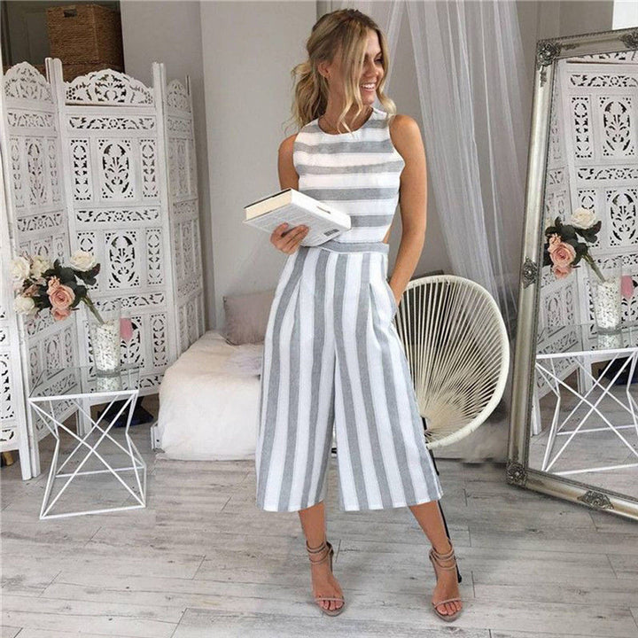 Dame jumpsuit med elegante striper og innsvingt snitt Skjora