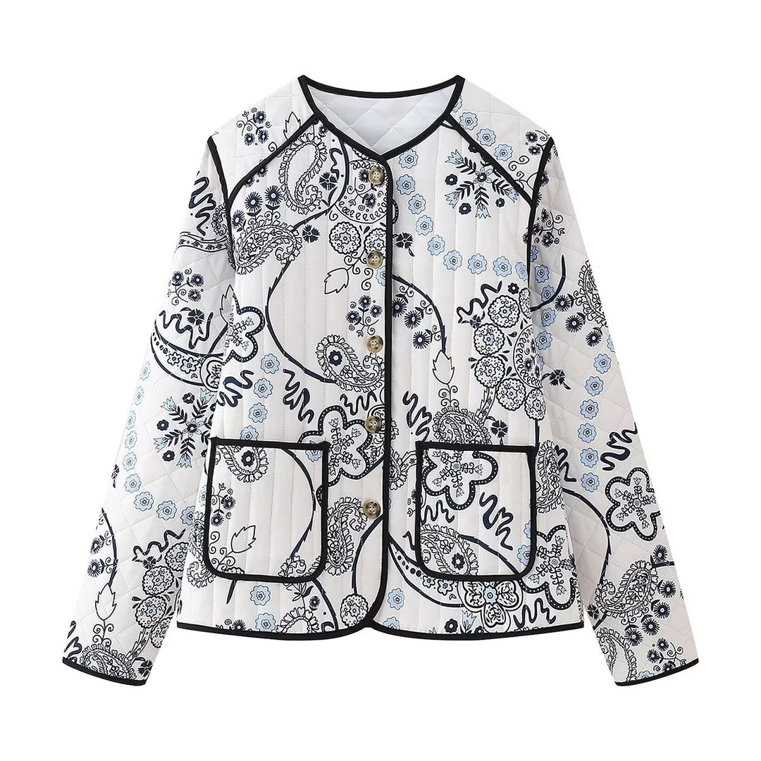 Kvinnenes quilted fritidsjakke med blomsterdesign og praktiske lommer Skjora