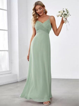 Kvinners Chiffon Maxi Kjole med Elegant V-Hals og Rynket Topp