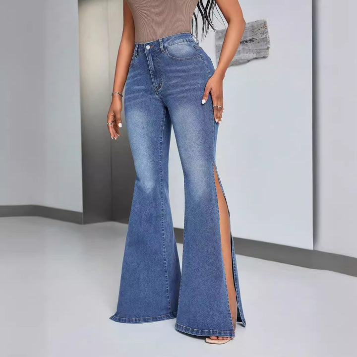 Dame elegante høyt liv flared jeans med sidelommer Skjora