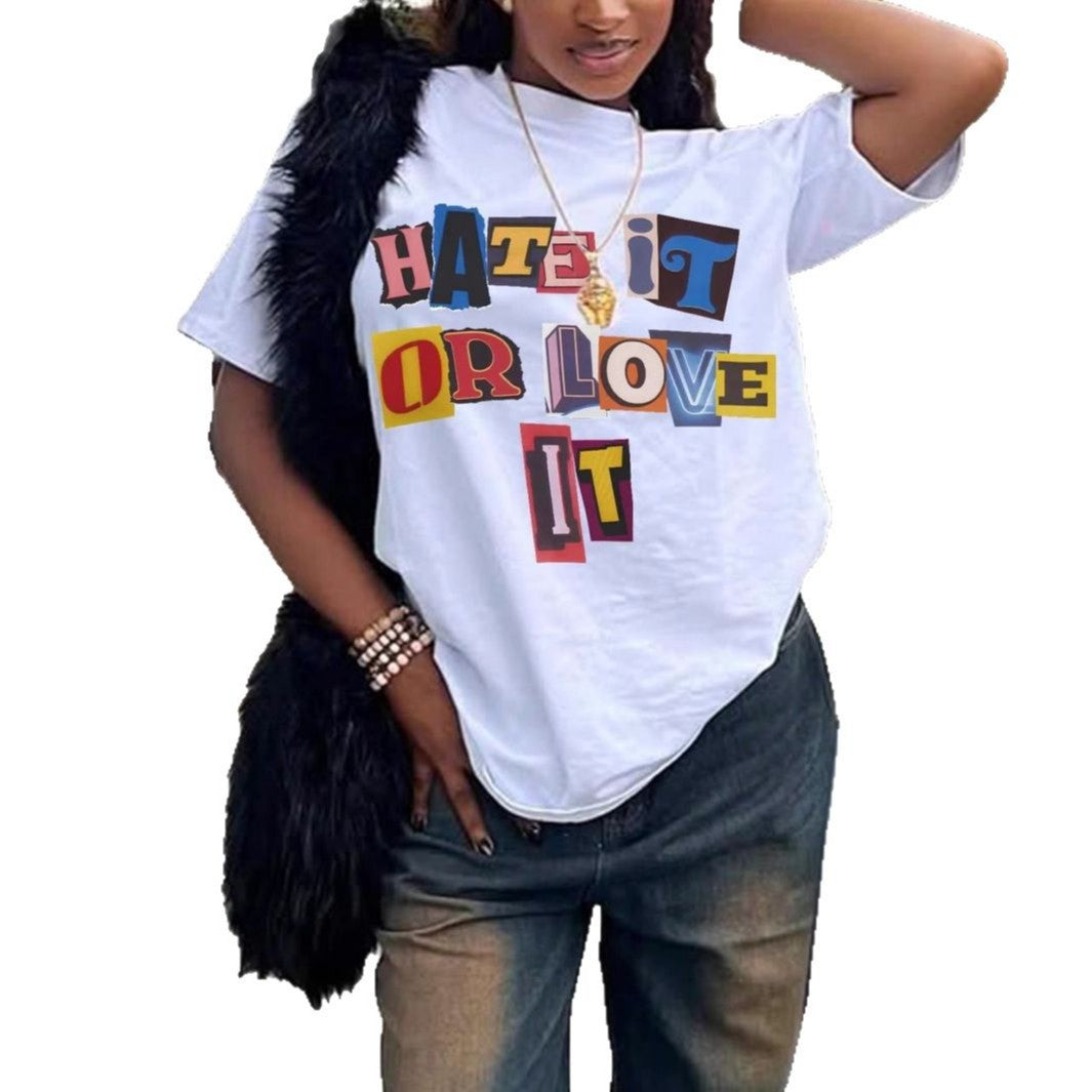 Women's T-shirt with eye-catching print and loose fit Skjora