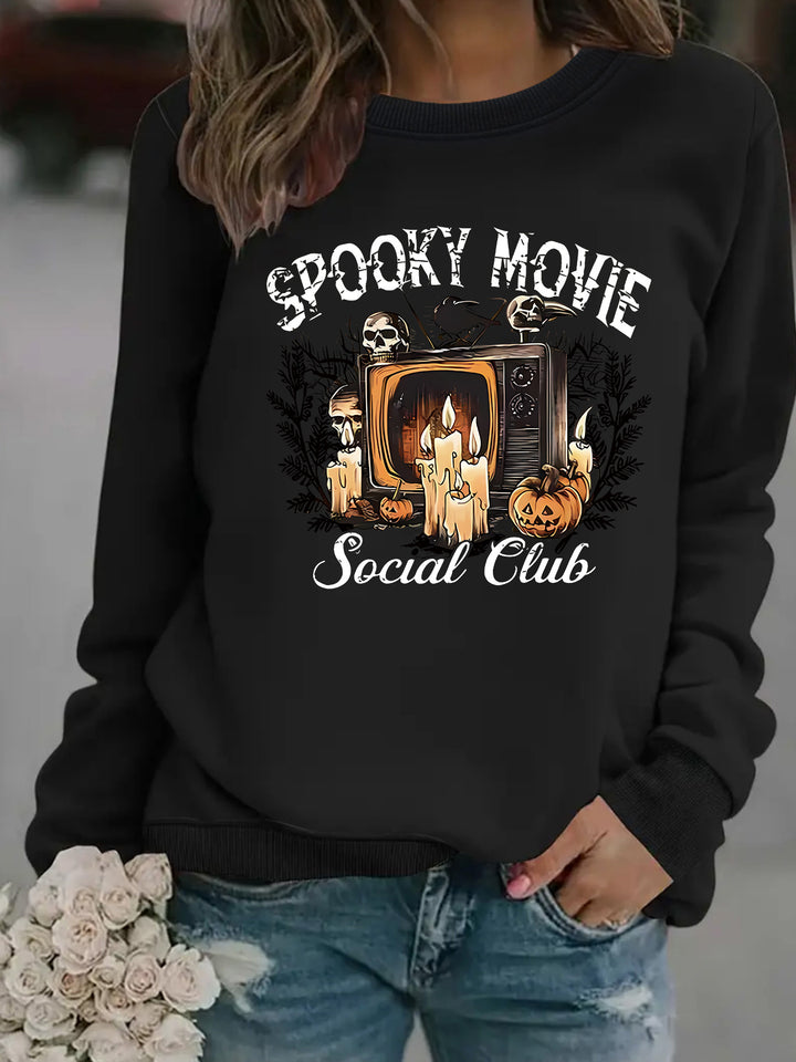 Dame sweatshirt med skummelt filmmotiv og avslappet snitt Skjora
