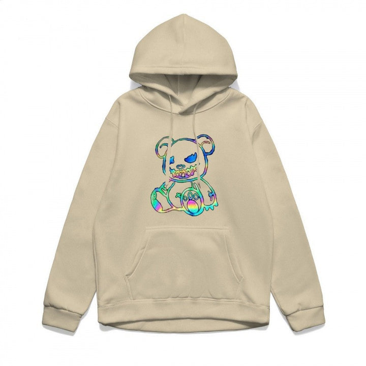 Damer hoodie sweatshirt med kult bjørnemotiv og behagelig passform Skjora