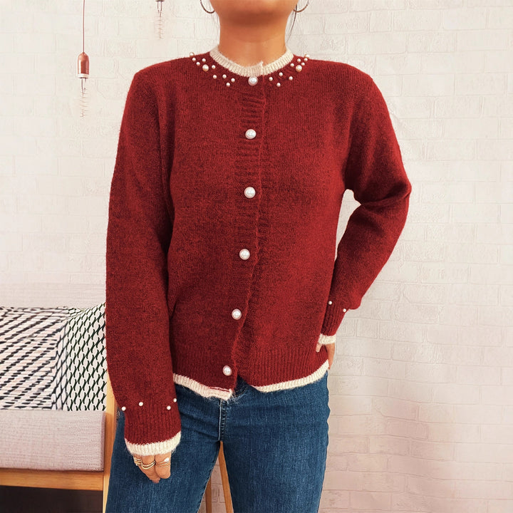 Dame elegant cardigan med dekorative knappe detaljer og perle utsmykkinger Skjora