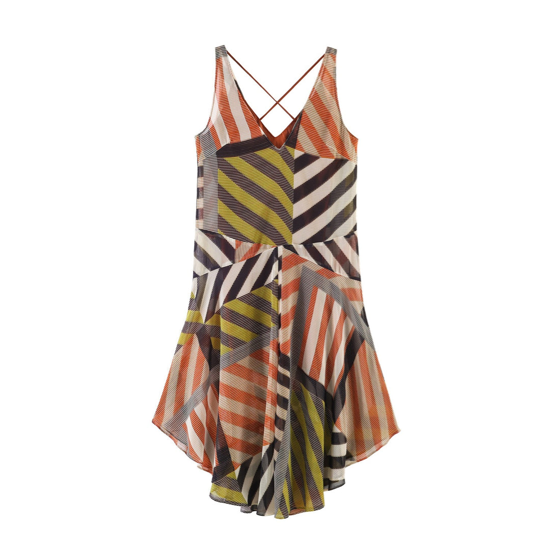 Women's Summer Maxi Dress with Modern V-Neck and Asymmetrical Hem