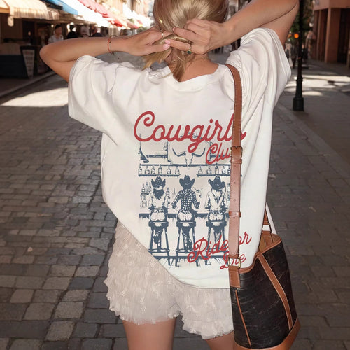 Dame Oversize T-skjorte med Retro Cowgirl-motiv Skjora