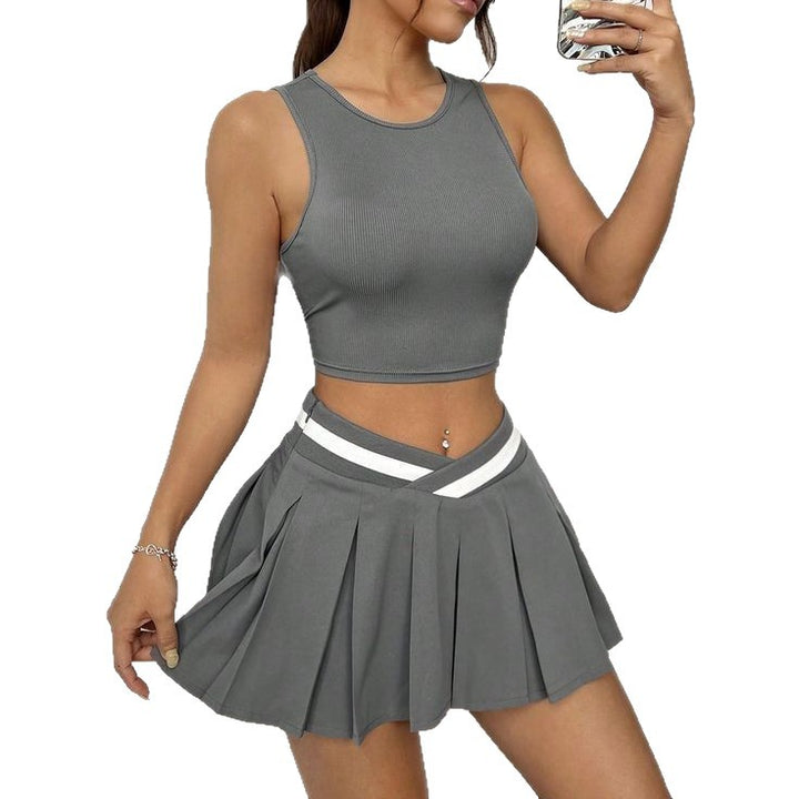 Dame Sporty Crop-Top og Miniskjørt Set Skjora