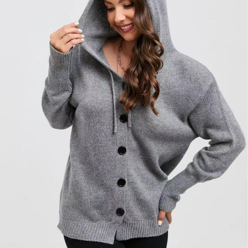 Kvinne Cozy Hettejakke med Store Knapper og Casual Snitt Skjora