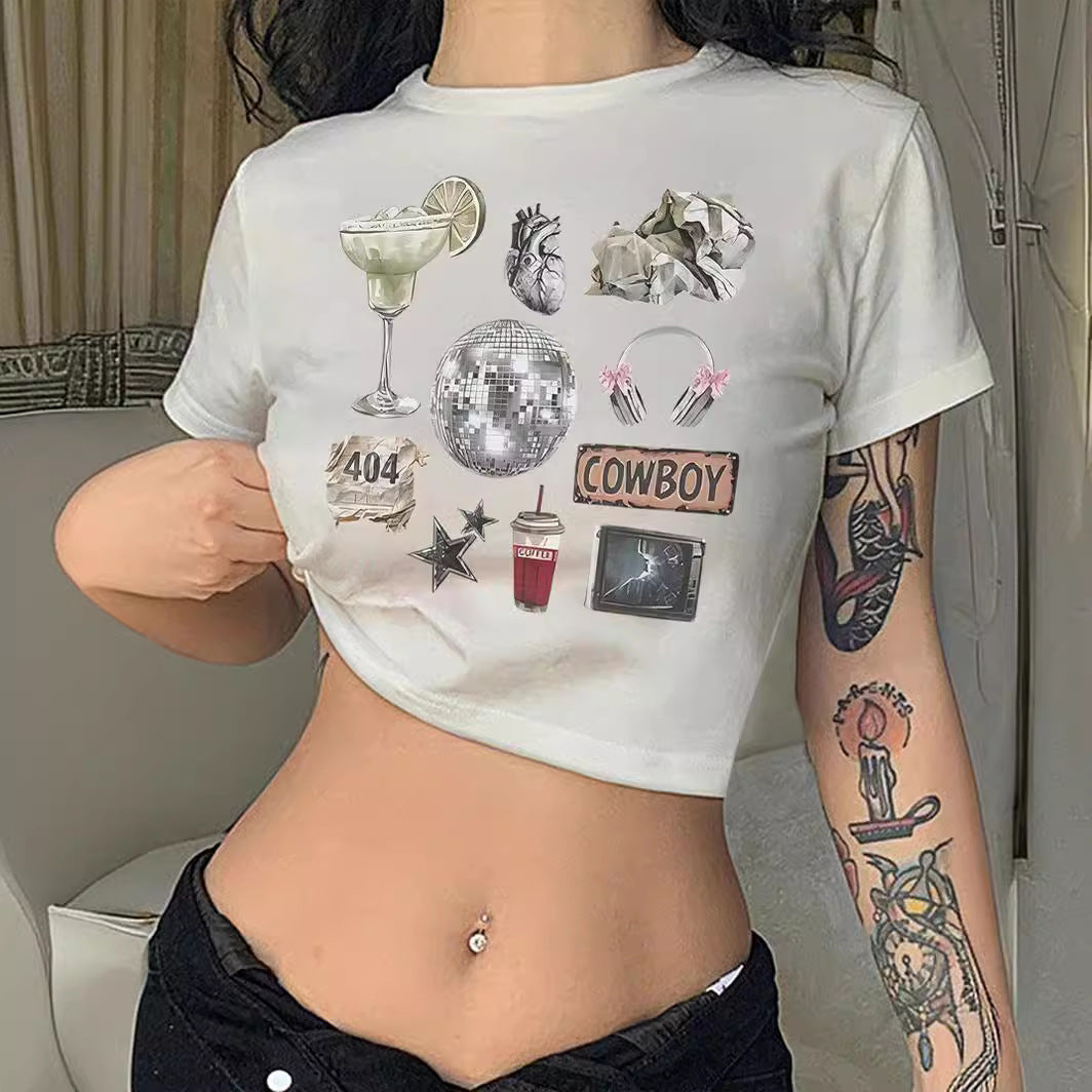 Dame Crop-T-skjorte med inspirerende tekst og stjernedesign Skjora